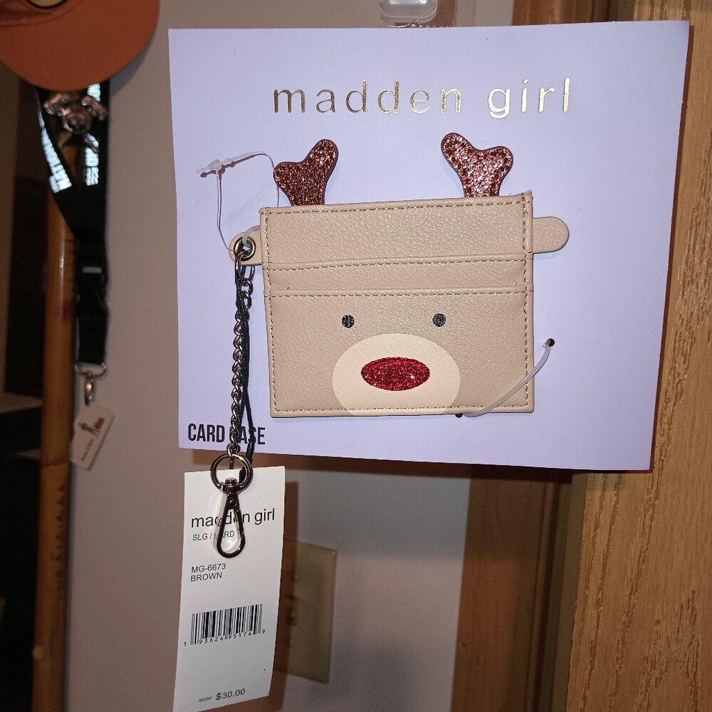 NEW Madden Girl Reindeer Card Case Mini Wallet Key Ring Chain